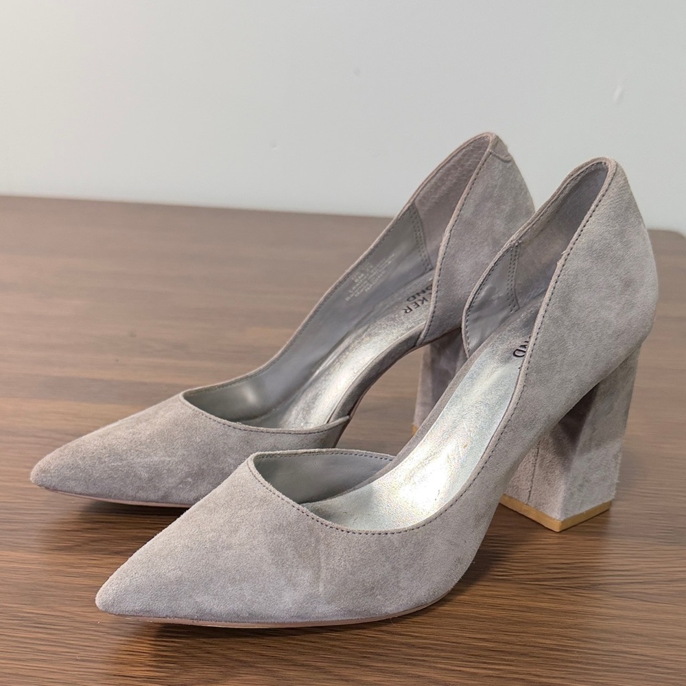 Bleecker‎ & Bond Nadine Gray Suede Pointed Toe Block Heel Pumps 6M